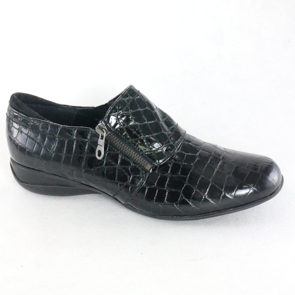 Helle Shoes - HELLE Comfort Black Croc Wedge Slip on Shoes